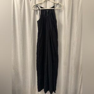 J. CREW Black Maxi Dress Cotton Blend Quilt Texture Drawstring Beaded Neckline 8